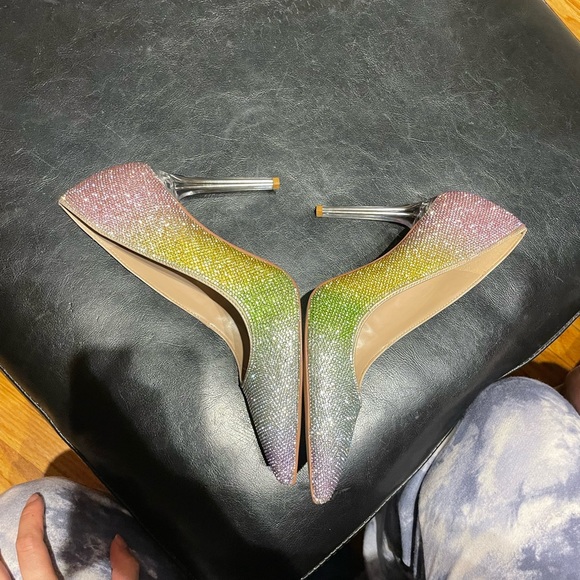 Danyah Pump Embellish Rhinestone Crystal Colorblock Rainbow Neon Clear Stilettos - Picture 5 of 15